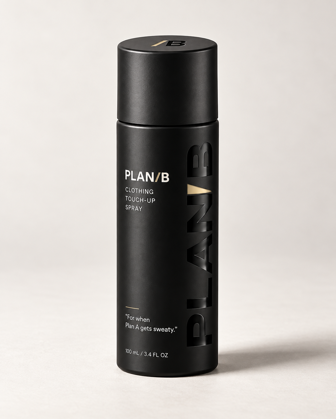 Plan B bottle on a warm grey studio ground