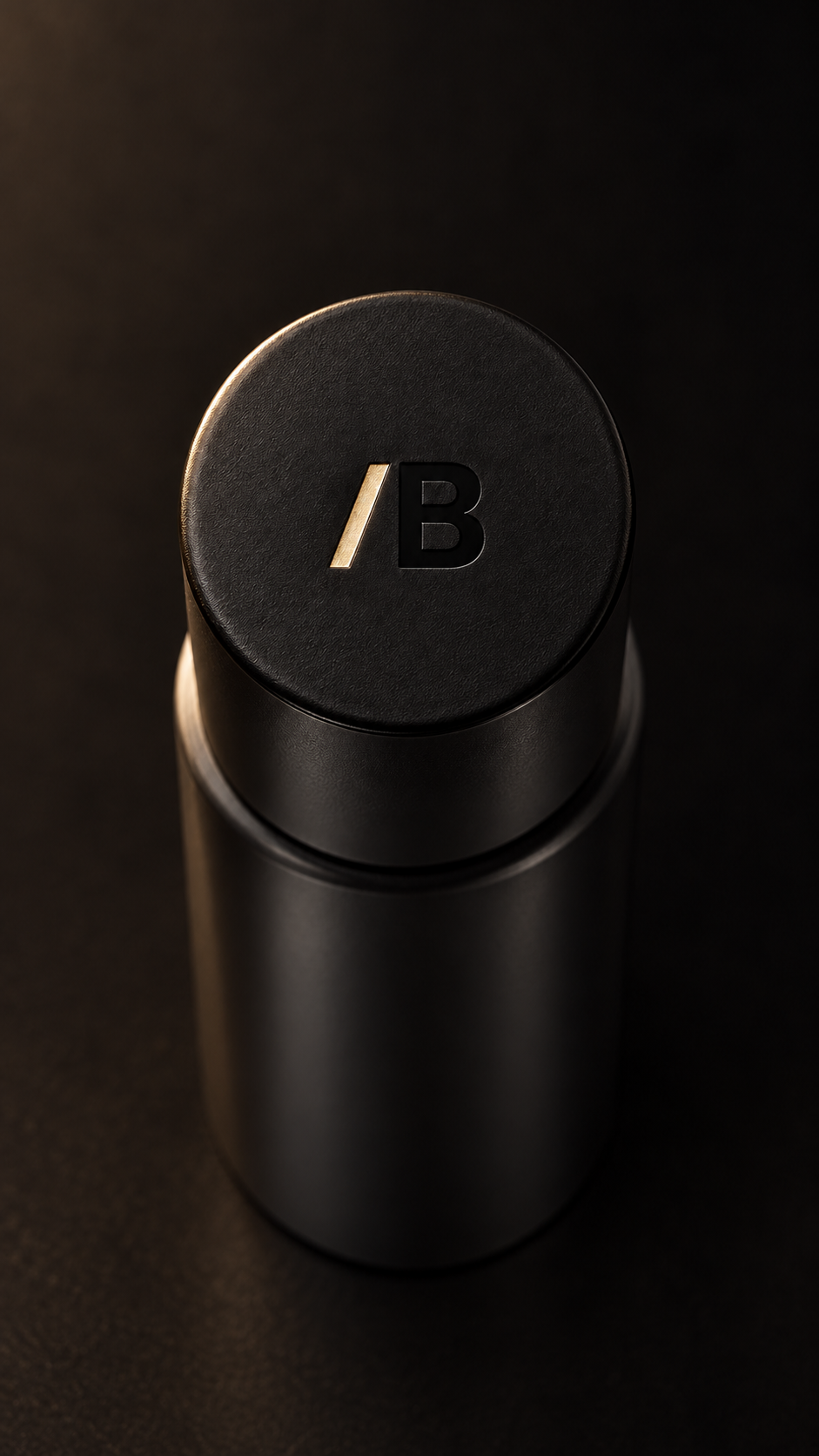 Plan B cap top, debossed B with champagne slash
