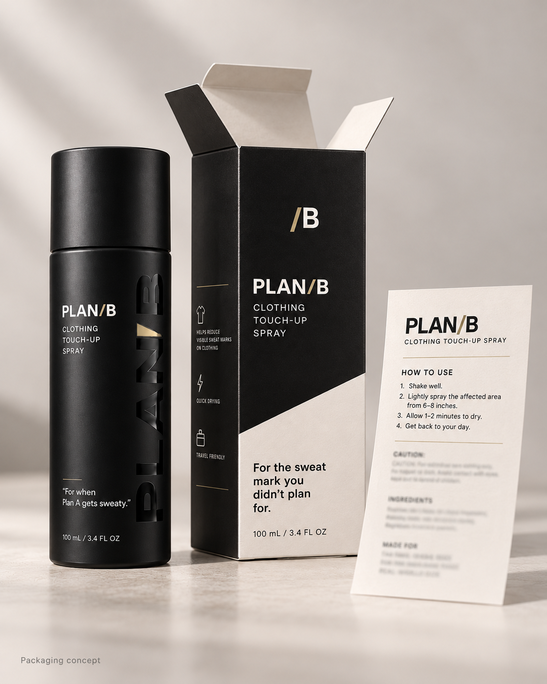 Plan B bottle beside its open carton and instruction insert